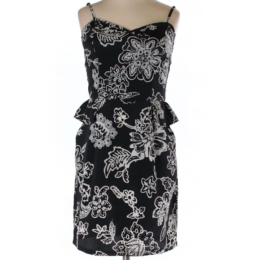 American Eagle Black White Floral Size 0 Peplum A-Line Sheath Mini Dress Pockets